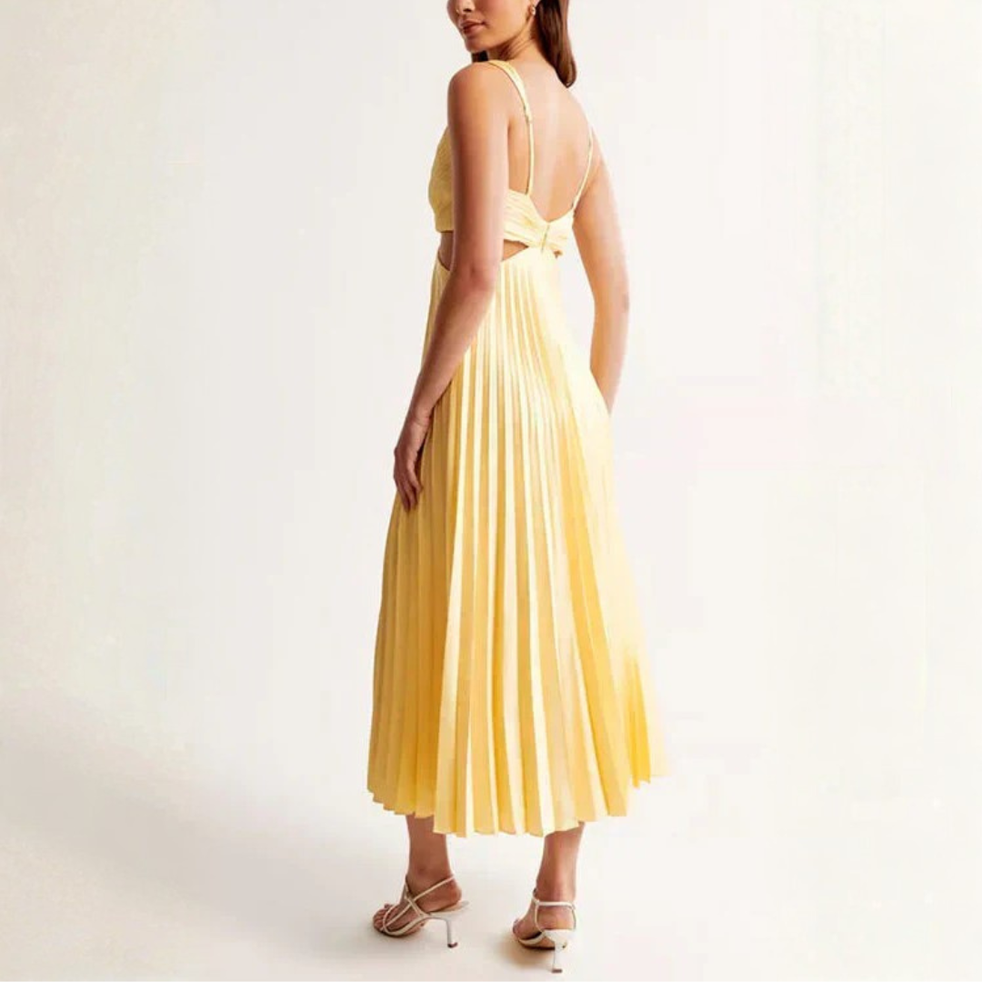 Vestido Hailey largo con pliegues y cuello en V para mujer