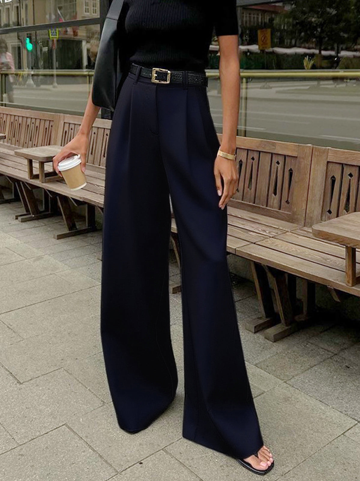 Pantalones anchos lisos sin cinturón