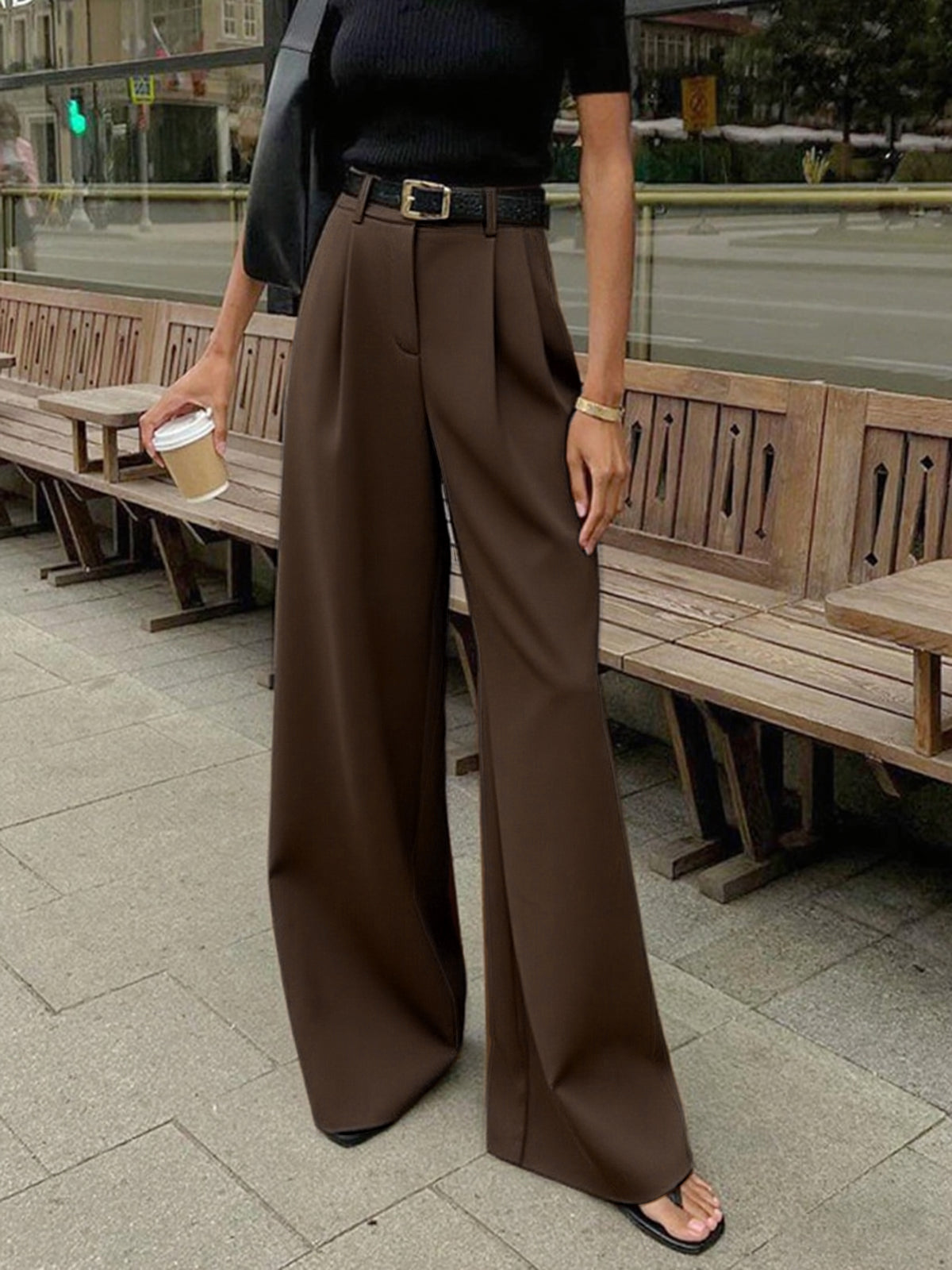 Pantalones anchos lisos sin cinturón