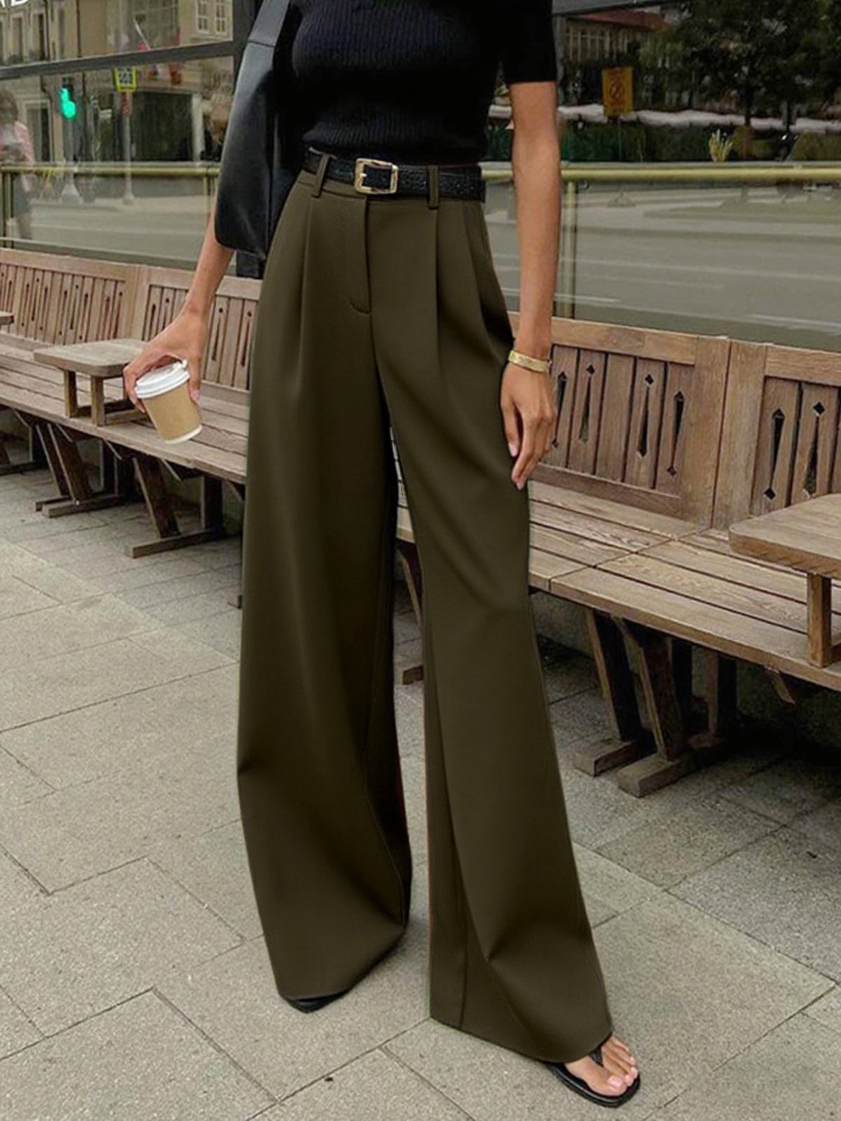 Pantalones anchos lisos sin cinturón