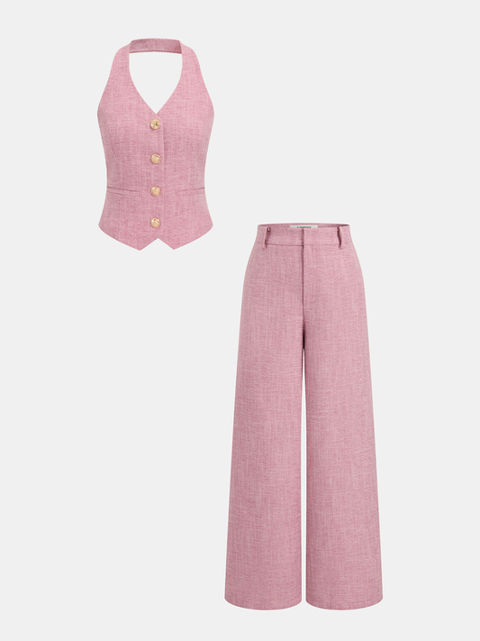 Conjunto de Chaleco con tirantes y Pantalones de pierna ancha